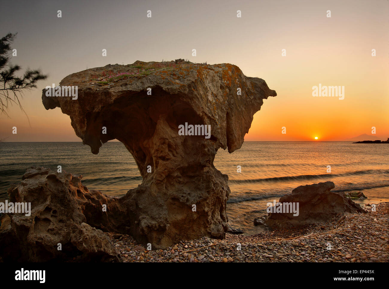 À la plage d'Agios Ioannis autour de coucher du soleil. (L'île de Lemnos Limnos), au nord de la mer Égée, Grèce Banque D'Images