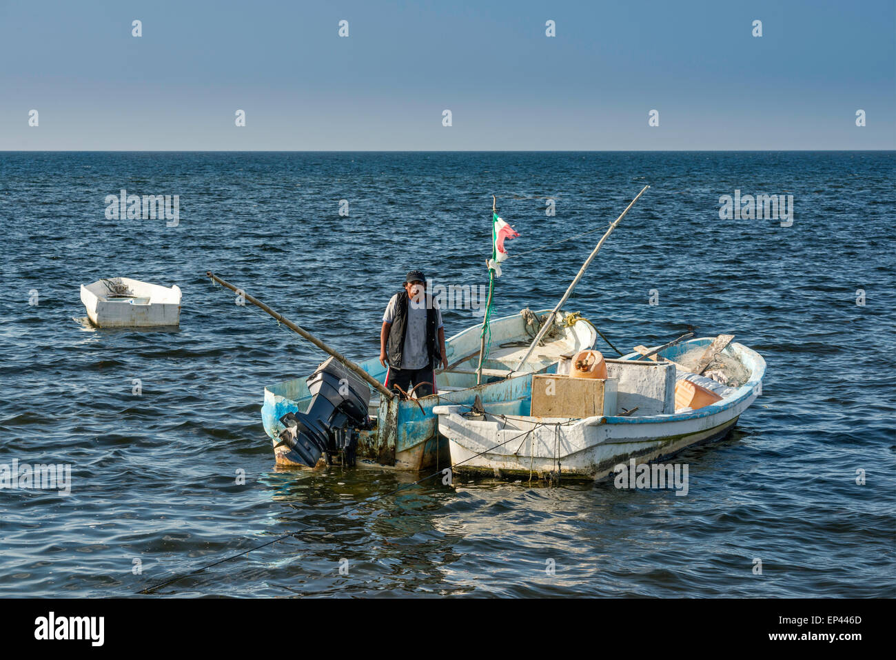 Bateaux de pêche au rivage du golfe du Mexique à Campeche, Yucatan, Mexique Banque D'Images