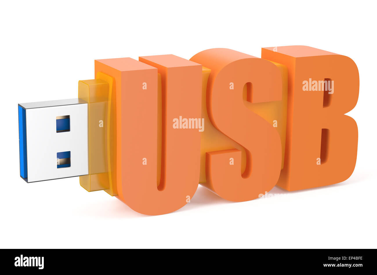 Lecteur flash USB orange ss 3.0 isolé sur fond blanc Banque D'Images