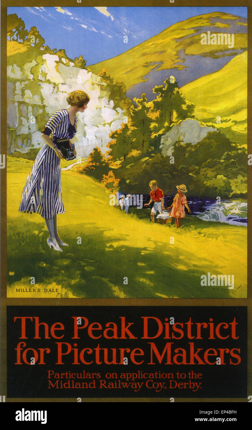 PEAK DISTRICT Fin des années 20 début des années 30 poster présentant les possibilités photographiques dans la région avec la tenue d'une dame d'un box Kodak Banque D'Images