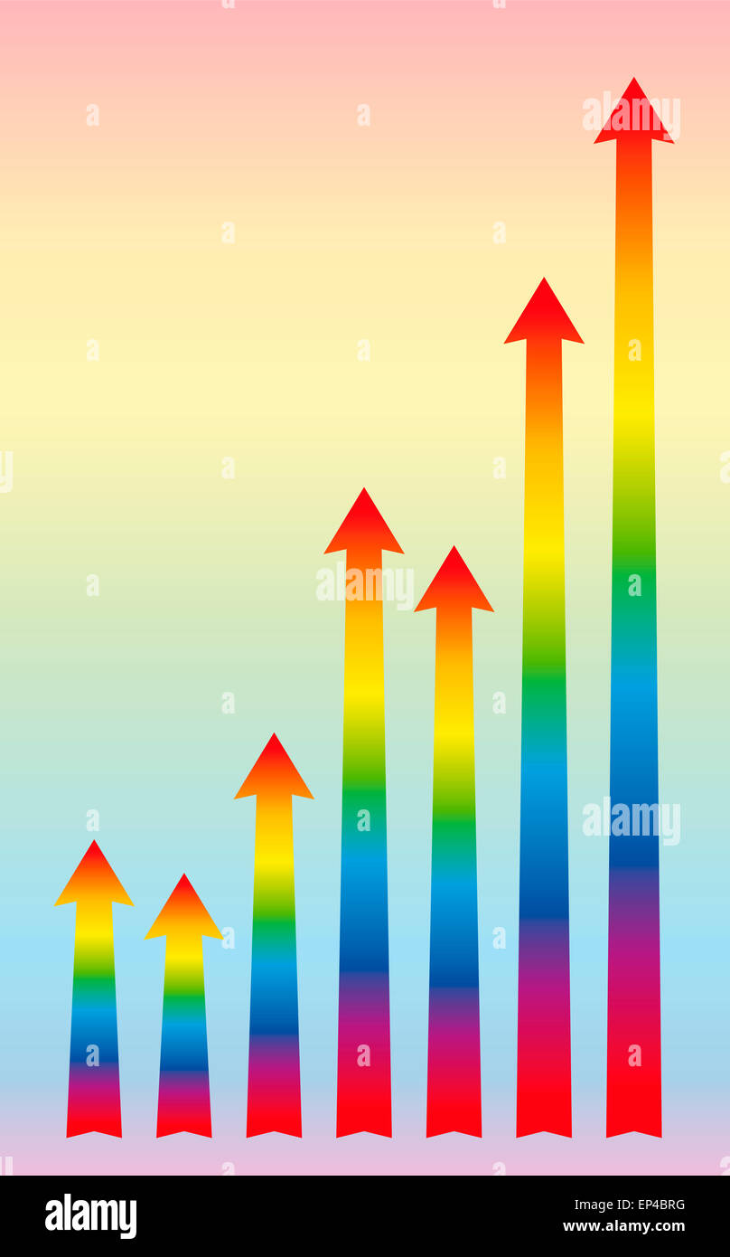 Augmenter la croissance ou l'augmentation de couleur arc-en-ciel schéma avec des flèches. Banque D'Images
