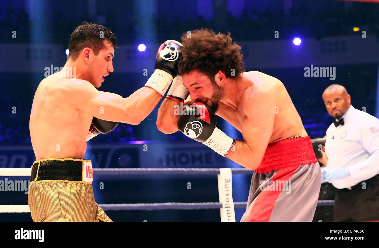 9 mai 2015 - Frankfurt/Main, Allemagne - de gauche Jack Culcay, Maurice Weber, .Super Poids moyen la moitié de boxe Championnat du monde WBA Intérimaire,.Jack Culcay (Ger/EQU) vs Maurice Weber (Ger/Tun), .Frankfurt/Main, Festhalle, Mai 09, 2015, .Jack Culcay rencontre à son 21e combat professionnel (19 victoires, 1 combat perdu) à Maurice Weber, (21 victoires, un combat perdu et un tirage),.enfin Culcay gagne avec 3:0 voix de l'arbitre (crédit Image : © Wolfgang Fehrmann/Wolfgang Fehrmann/Zuma sur le fil) Banque D'Images