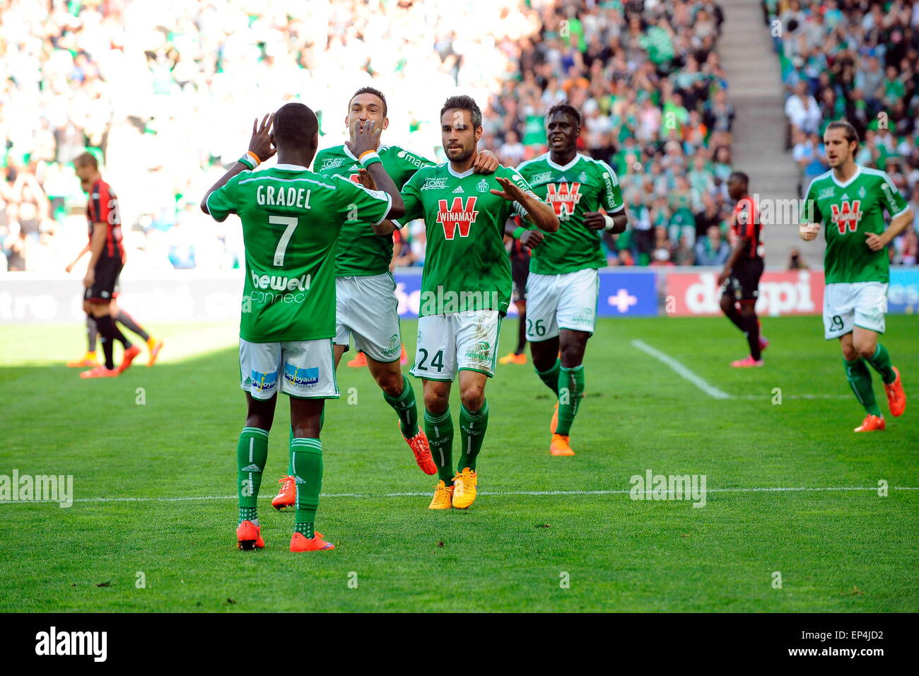 JOIE DE Mevlut ERDING / Loic PERRIN / Max Alain GRADEL - 10.05.2015 - Saint Etienne / Nice - 36ème journée de Ligue 1.Photo : Jean Paul Thomas / Icon Sport Banque D'Images