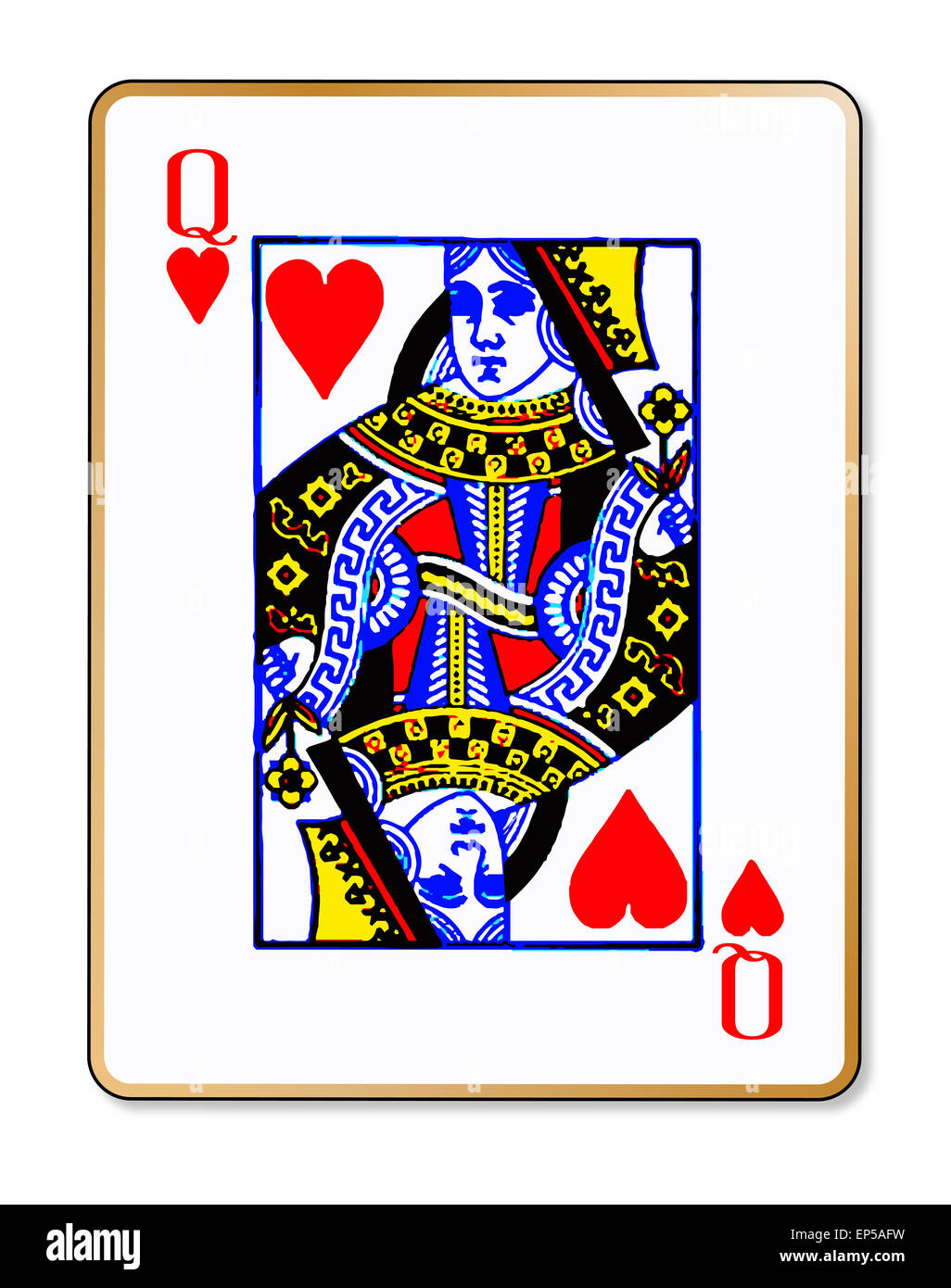 La carte à jouer la reine de coeur sur un fond blanc Banque D'Images