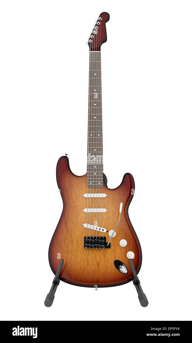 Guitare électrique sur le stand isolated on white Banque D'Images