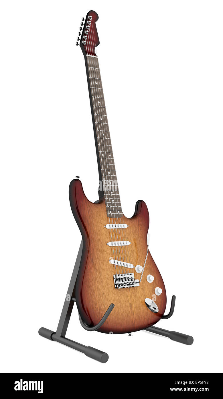 Guitare électrique sur le stand isolated on white Banque D'Images