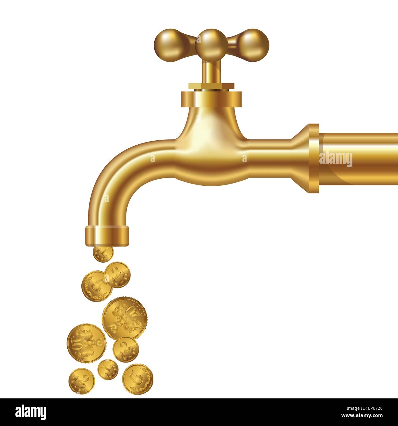 Pièces d'or tomber du robinet d'or. Isolé sur blanc. Vector illustration  Image Vectorielle Stock - Alamy