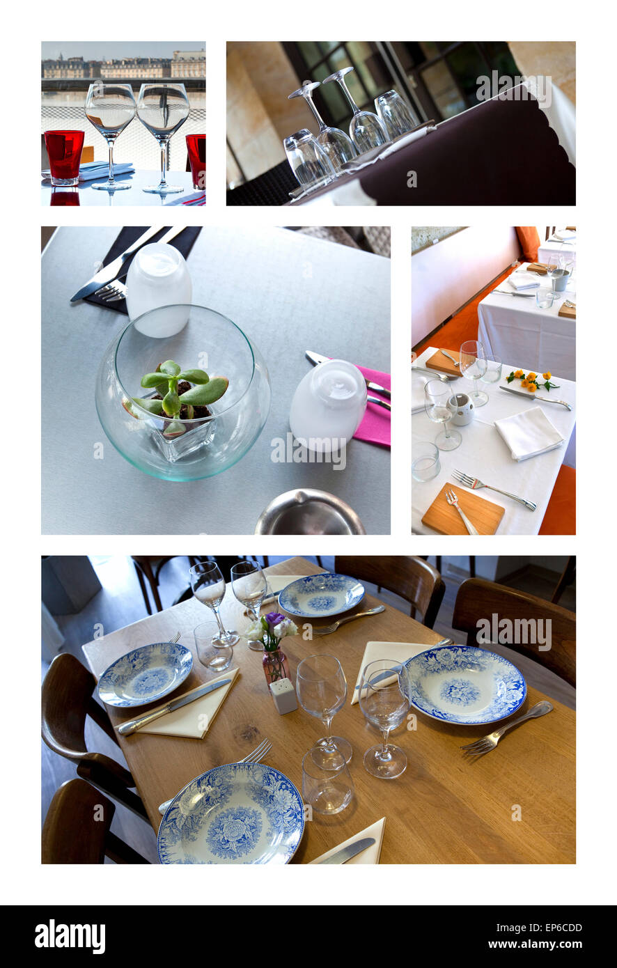 Ensembles table et un collage sur restaurants Français Banque D'Images