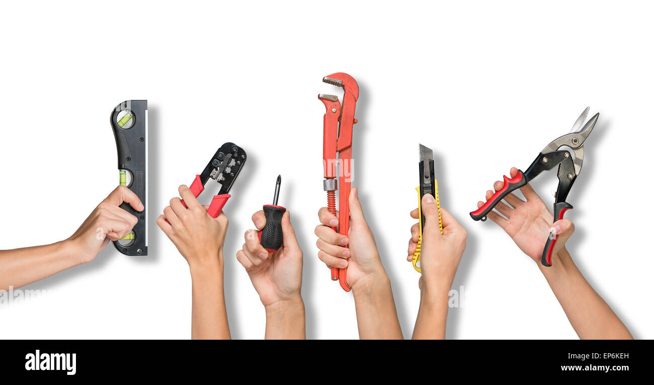 Ensemble de peuples hands holding tools Photo Stock - Alamy