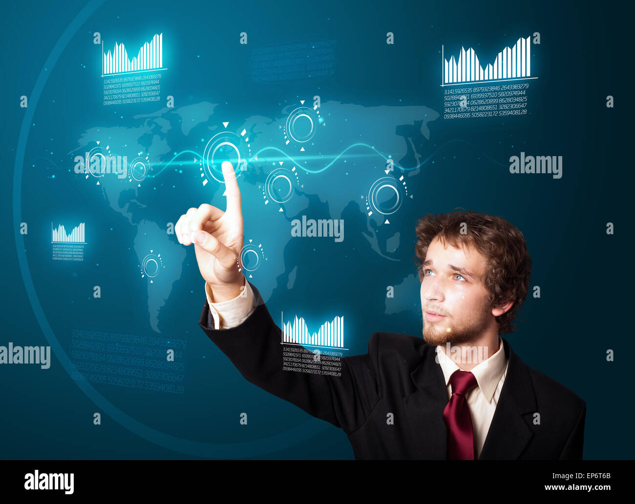 Businessman appuyant sur high tech type de touches modernes Banque D'Images