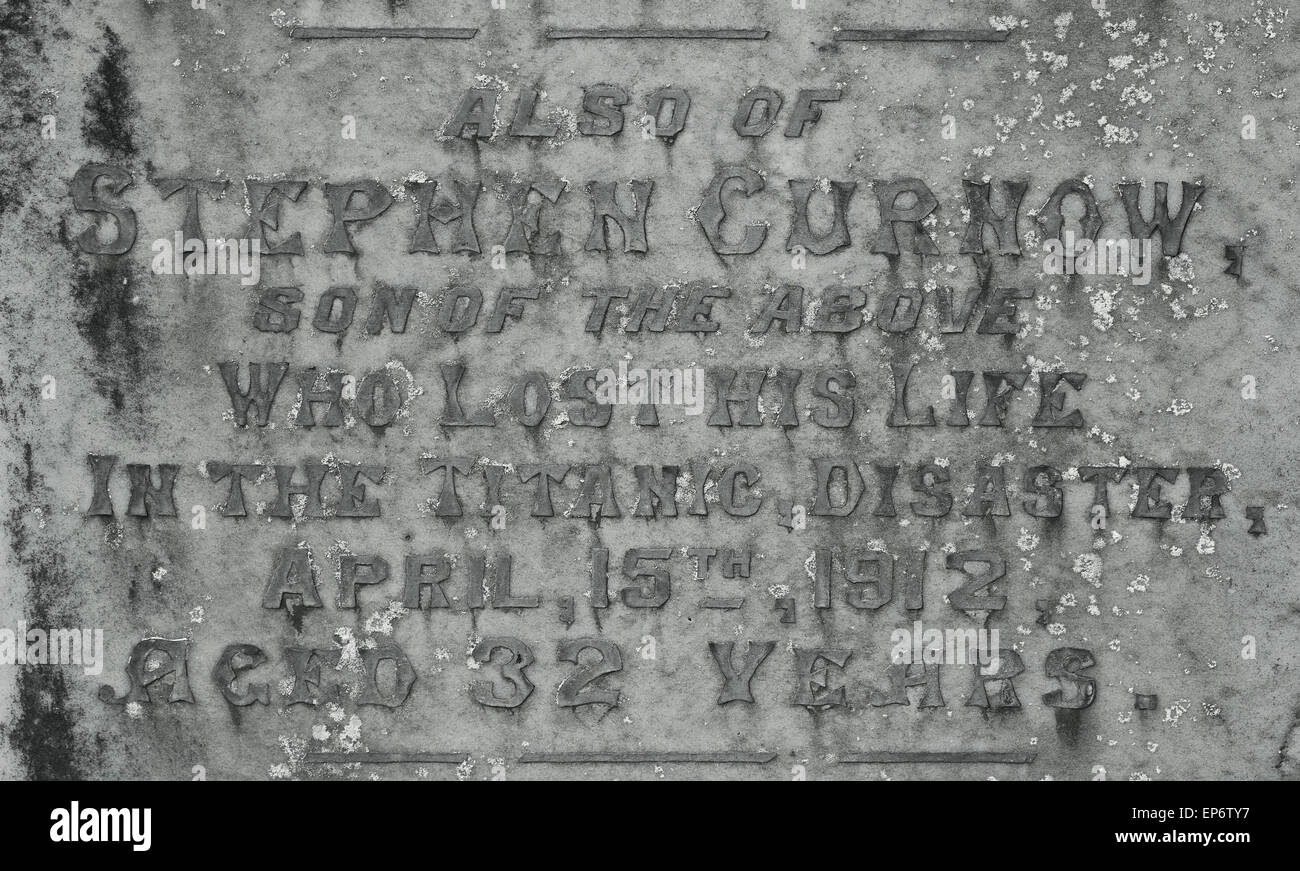 Tombe de Stephen Curnow une victime de la catastrophe du Titanic Barnoon Cemetery St Ives Cornwall England Europe Banque D'Images