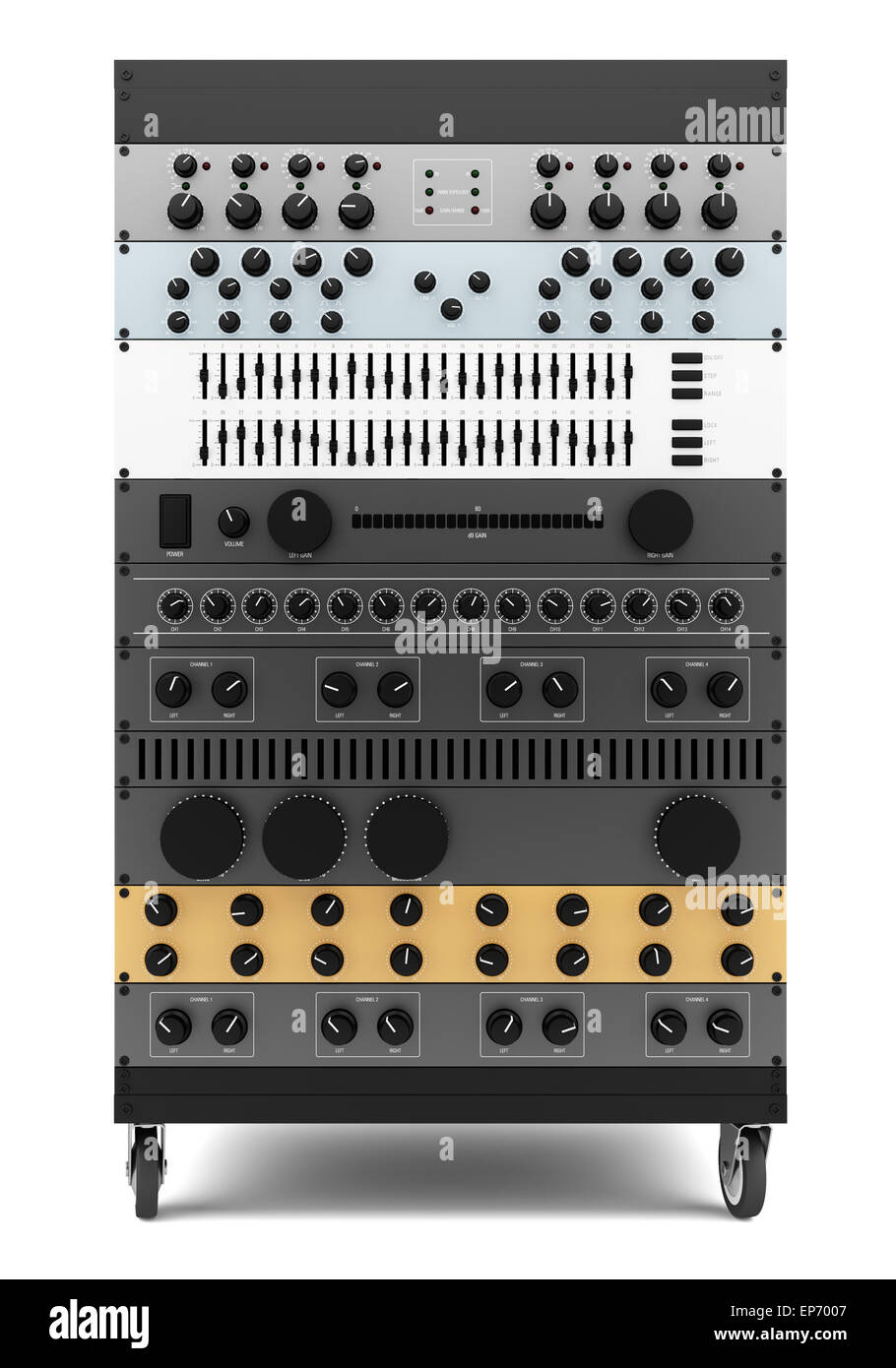 Les processeurs d'effets audio dans un rack isolé Banque D'Images