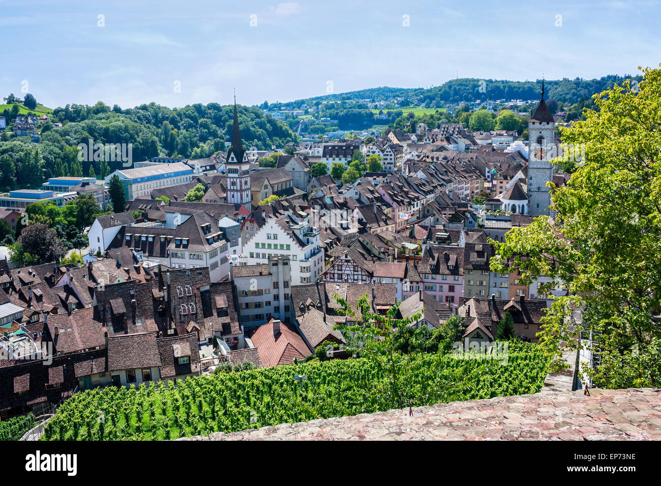 Vue sur les toits de Schaffhouse, Suisse depuis la forteresse de Munot Banque D'Images