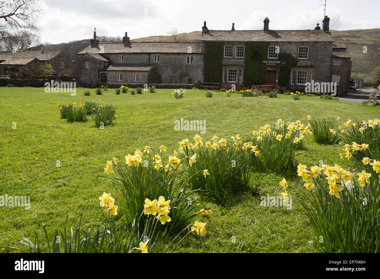 Yorkshire Dales, Angleterre. Printemps pittoresque vue du Falcon Inn dans le Yorkshire village de Arncliffe. Banque D'Images