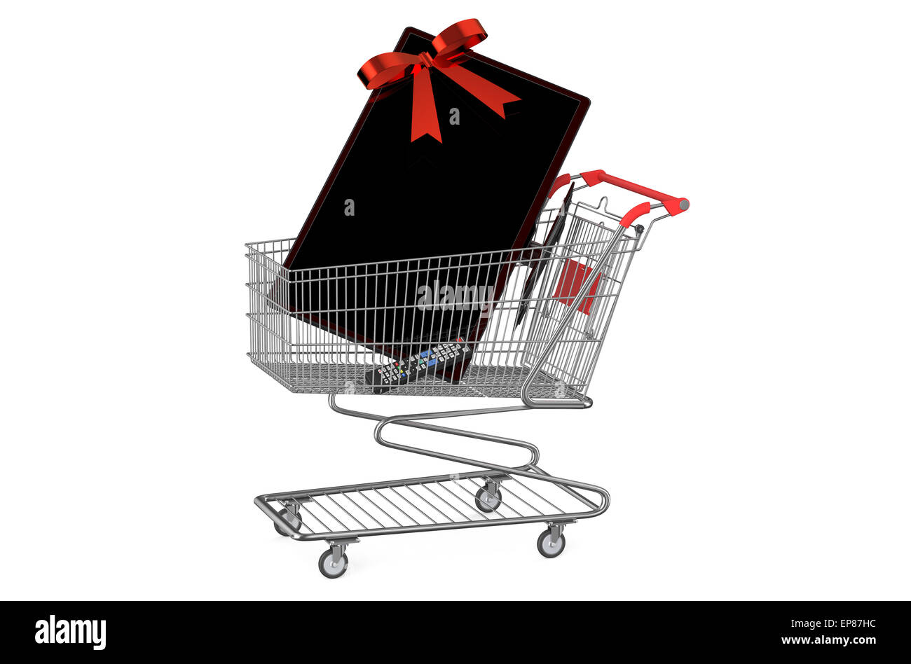 Panier avec téléviseur isolé sur fond blanc Banque D'Images Panier avec téléviseur isolé sur fond blanc Banque D'Images