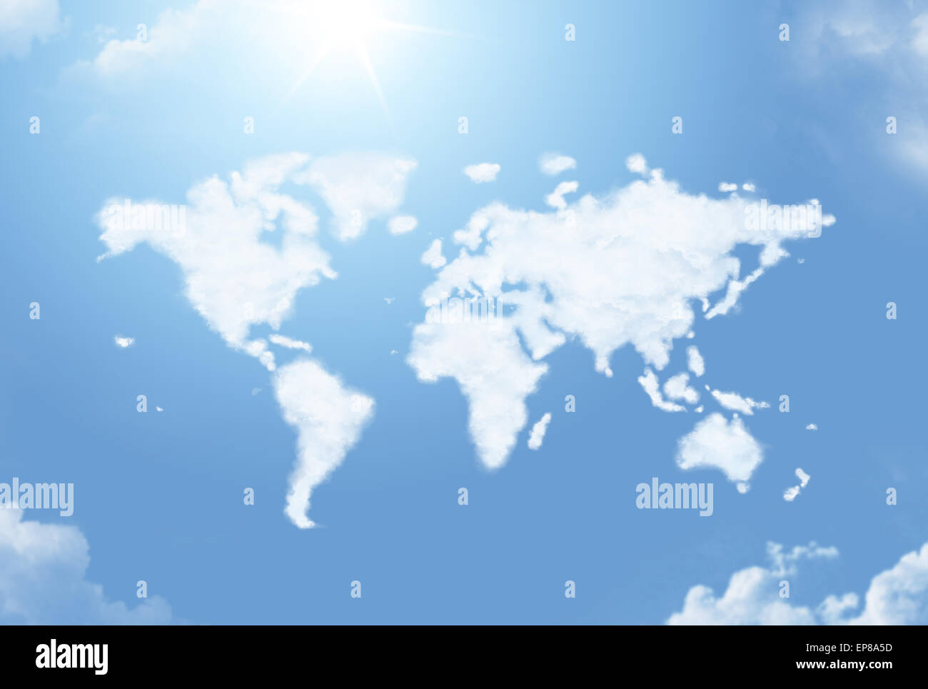 Nuage moelleux en forme de la carte du monde Banque D'Images