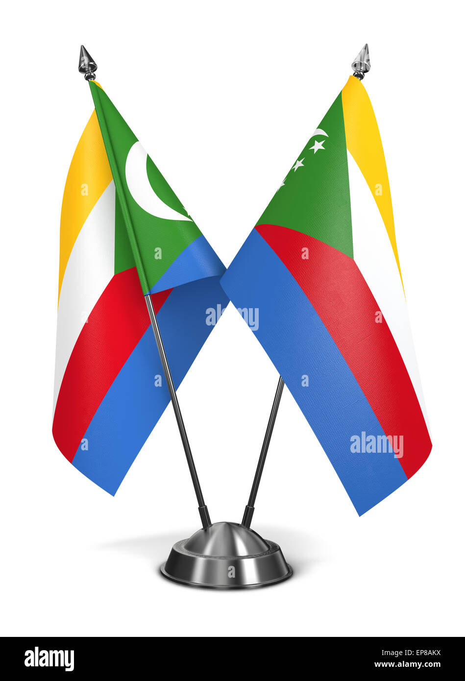 Comores - drapeaux miniatures isolé sur fond blanc. Banque D'Images