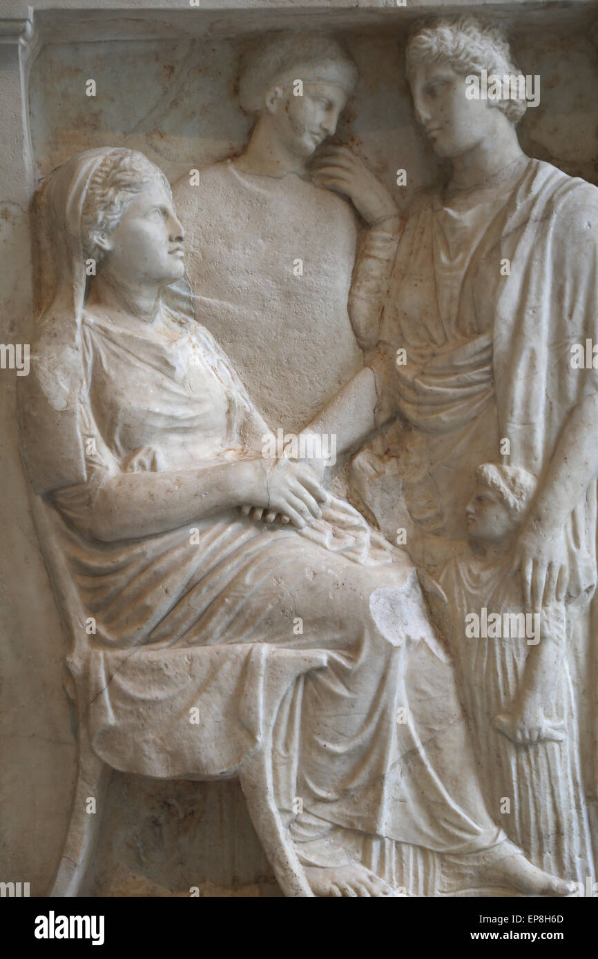 Stèle de marbre d'une femme. Le grec, l'Attic ca. 375-350 B.C. Banque D'Images