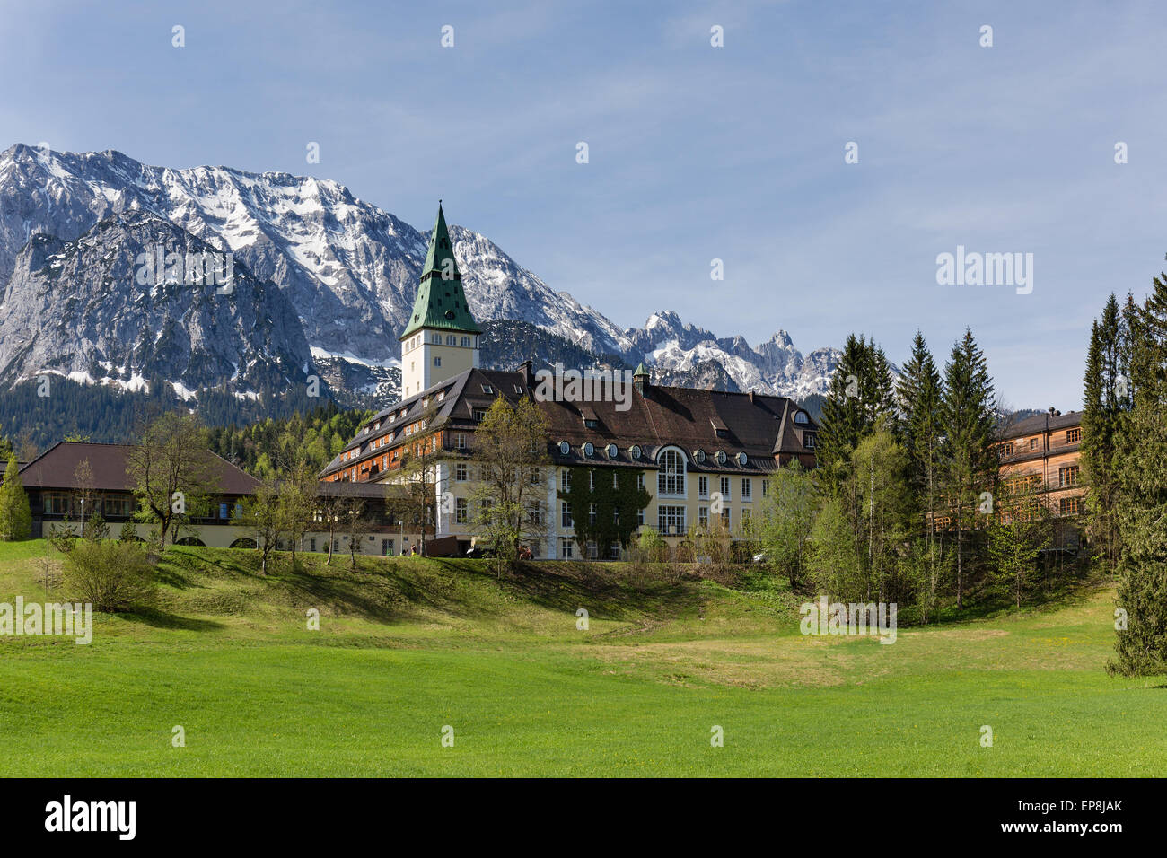 Schloss Elmau castle hotel, lieu de la sommet du G7 de 2015, Klais, du Wetterstein, Werdenfelser Land, Haute-Bavière Banque D'Images