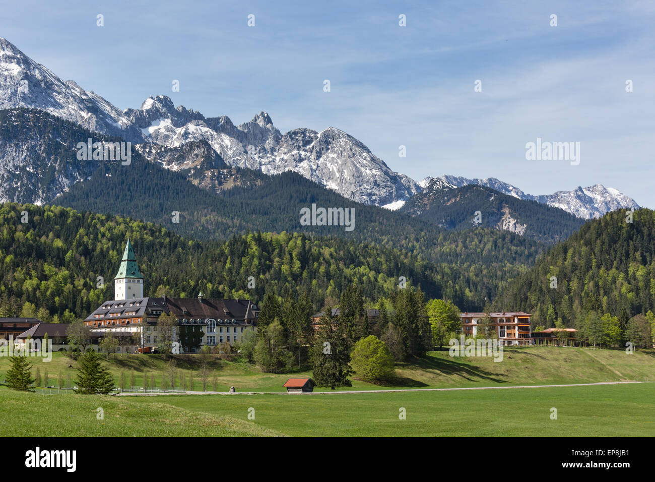 Schloss Elmau castle hotel, lieu de la sommet du G7 de 2015, Klais, du Wetterstein, Werdenfelser Land, Haute-Bavière Banque D'Images