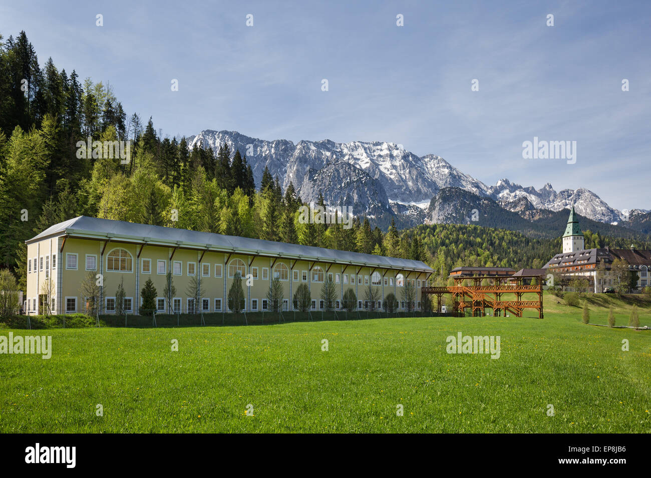 Schloss Elmau castle hotel, lieu de la sommet du G7 de 2015, Klais, du Wetterstein, Werdenfelser Land, Haute-Bavière Banque D'Images