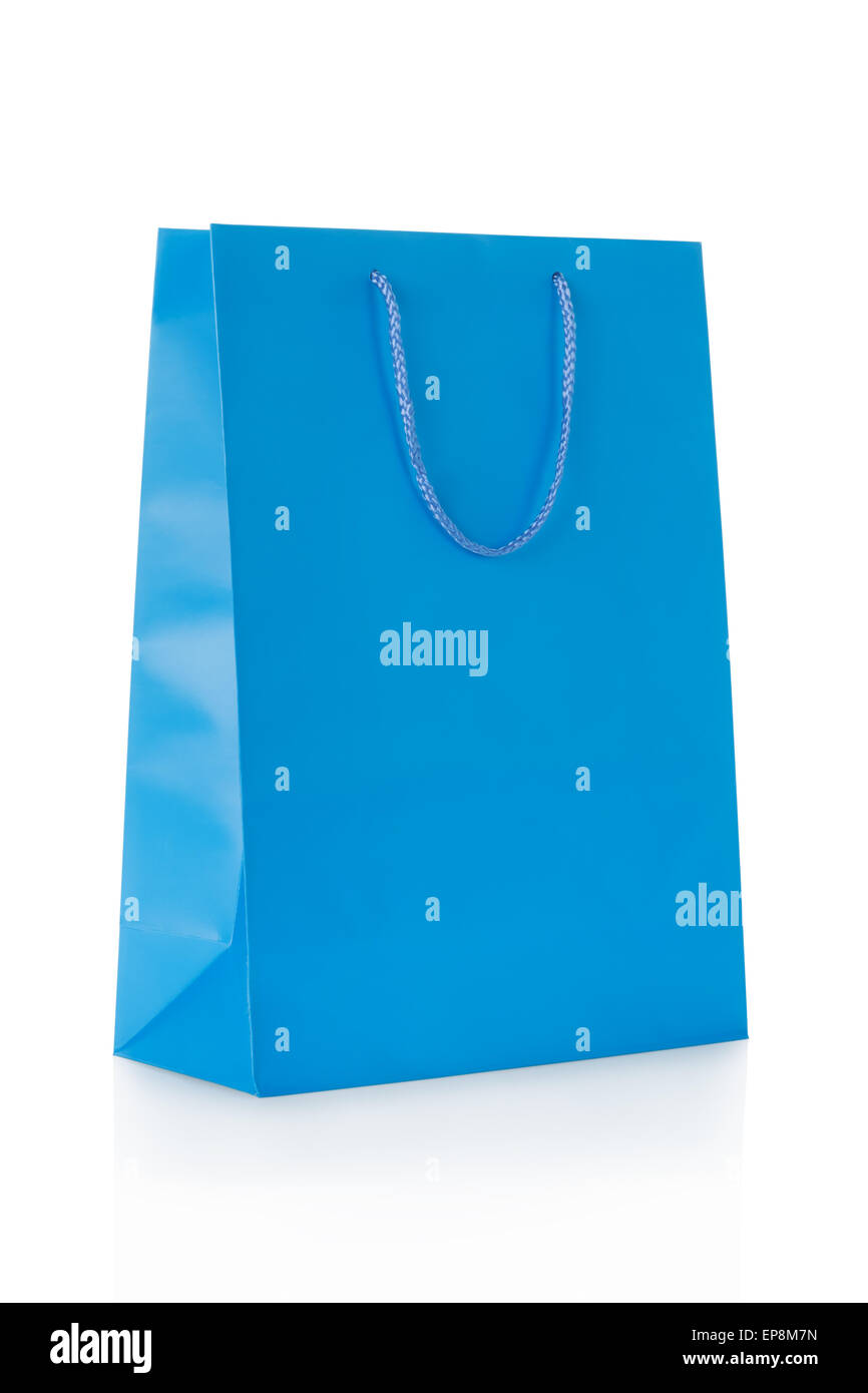 Sac shopping en papier bleu Banque D'Images