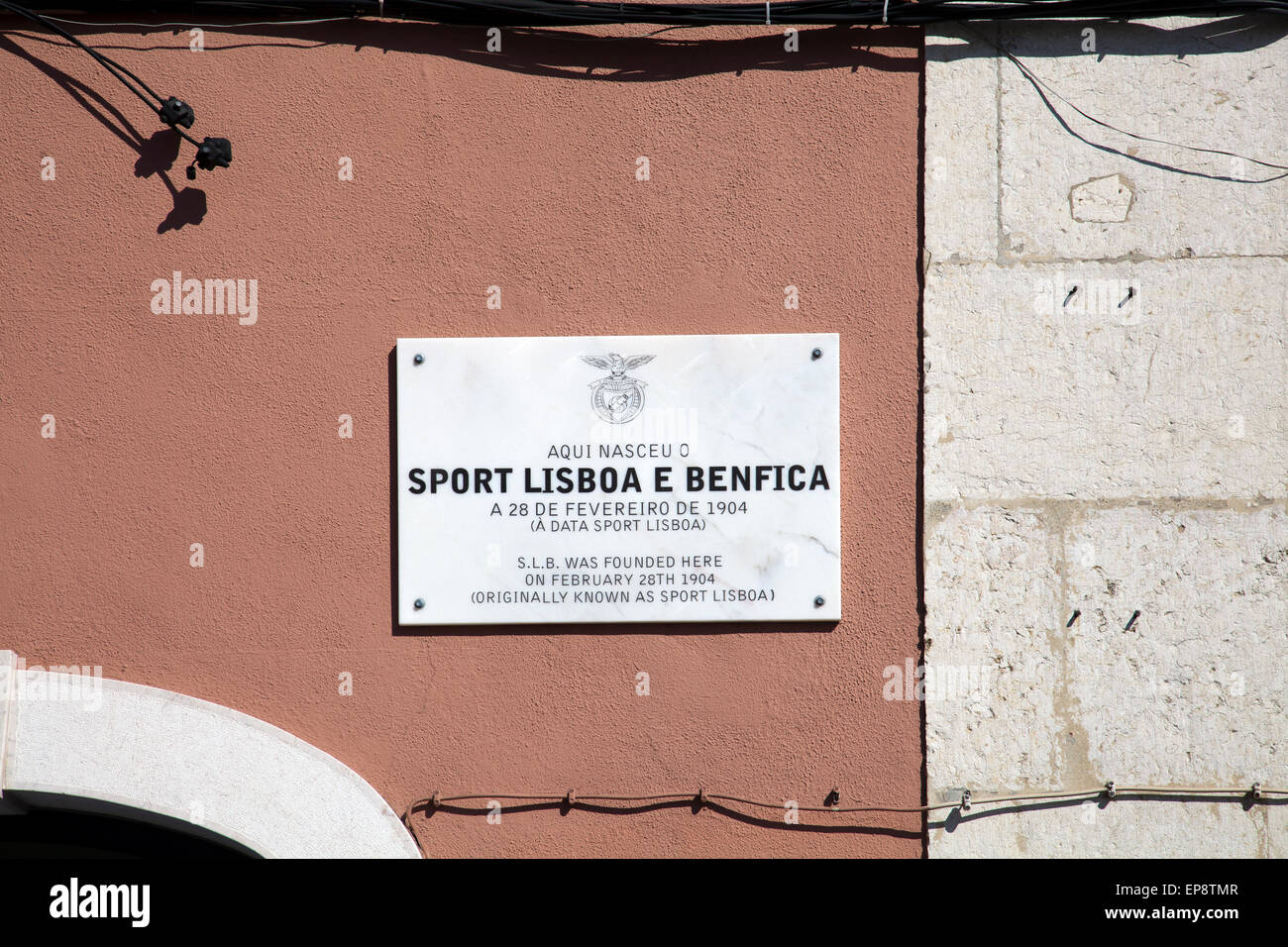 Plaque au mur de fondation commémorant Belem du Sport Lisboa Benfica - à Belem - Lisbon, Portugal Banque D'Images