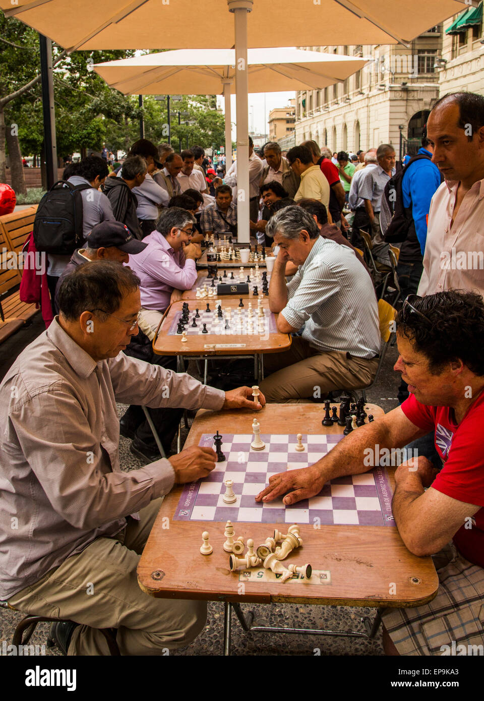 Joueurs d'échecs, Plaza de Armas, Santiago, Chili Banque D'Images