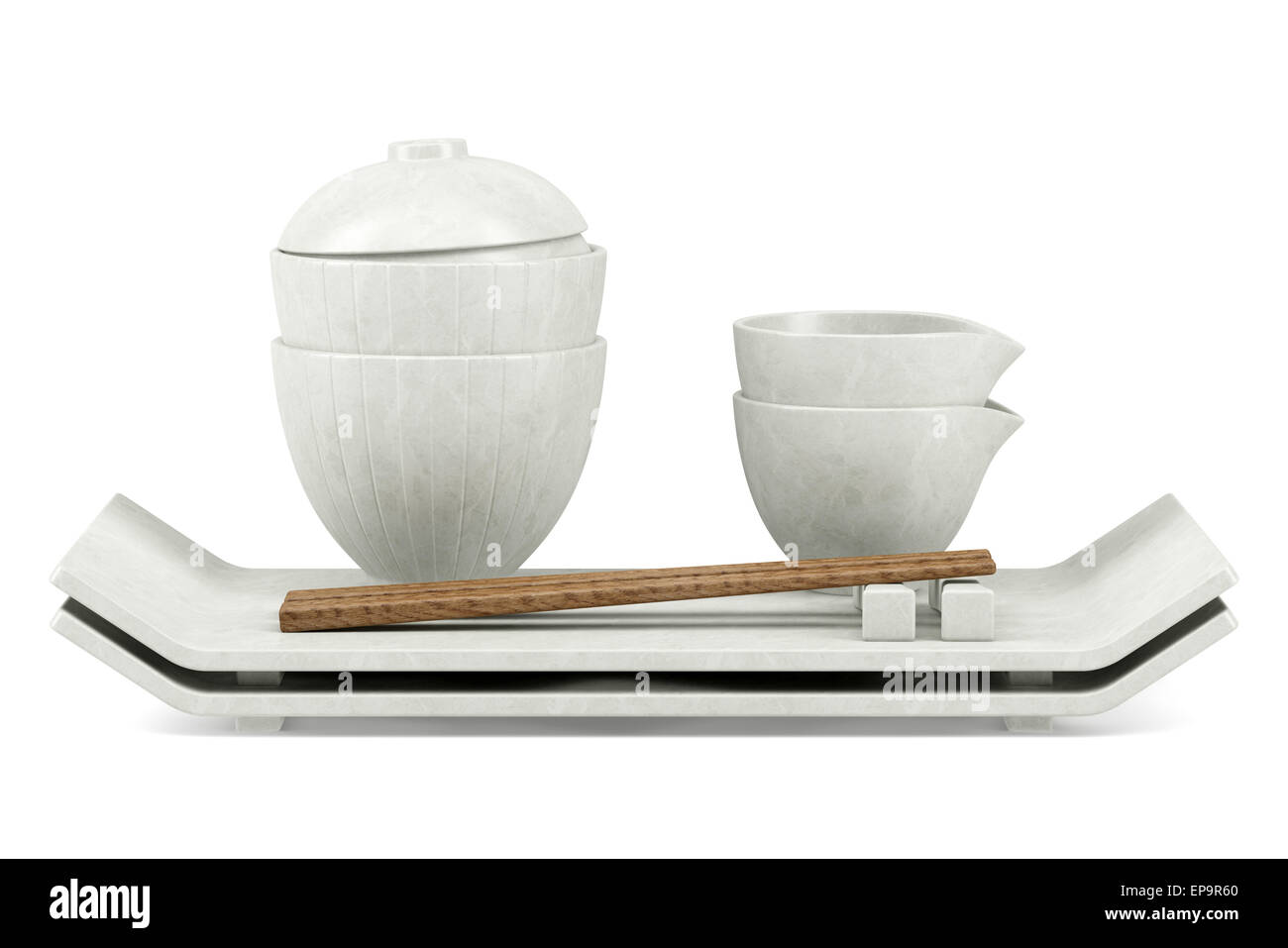 Ensemble de plats sushi vide isolated on white Banque D'Images