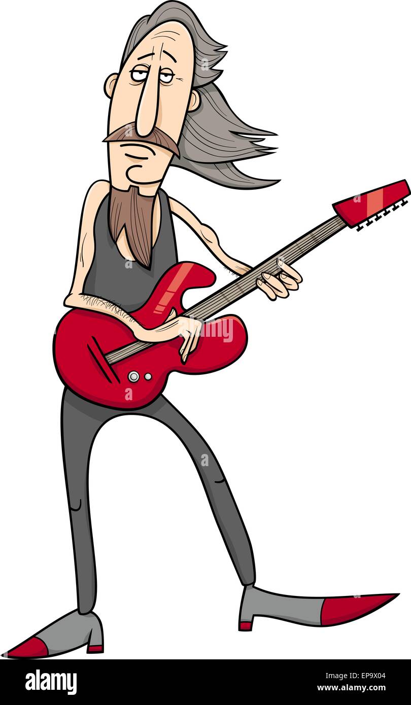 Cartoon Illustration de l'ancien musicien rock avec guitare électrique Illustration de Vecteur