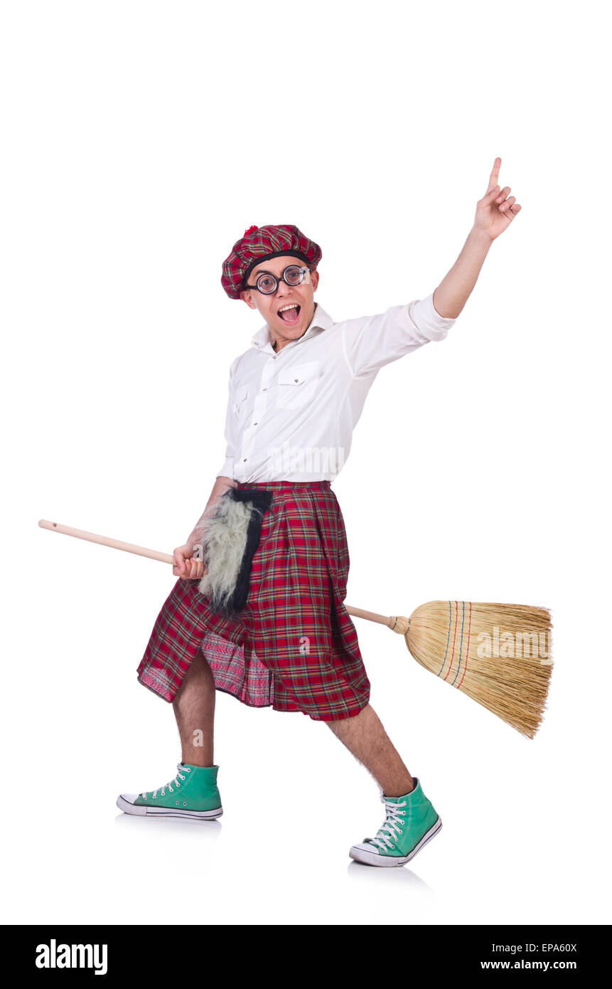 Funny scotsman isolé sur fond blanc Banque D'Images