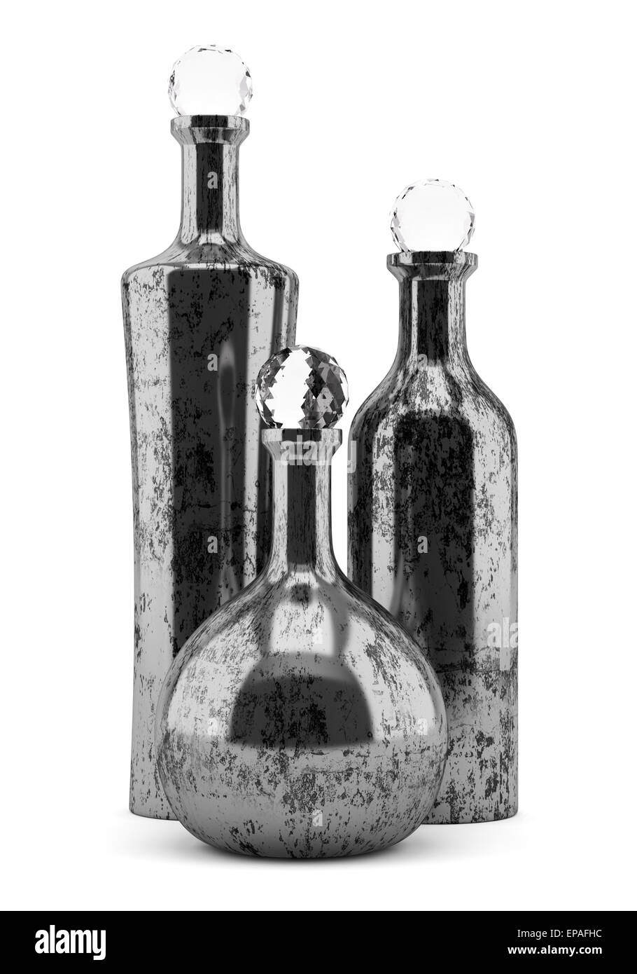 Trois bouteilles métalliques isolated on white Banque D'Images