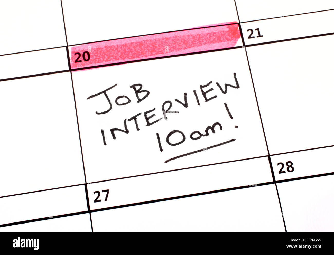 Date d'Entrevue d'emploi d'un calendrier. Banque D'Images