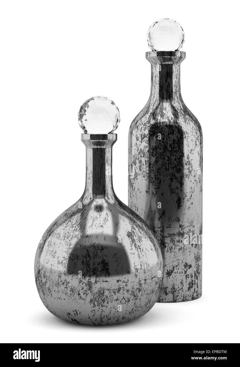 Deux bouteilles métallique isolé sur fond blanc Banque D'Images