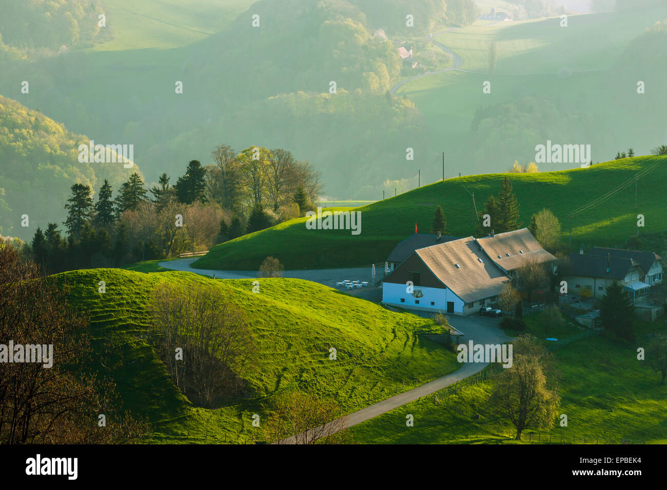 Matin de printemps dans les montagnes du Jura Suisse près de Läufelfingen, canton Bâle-Campagne. Banque D'Images