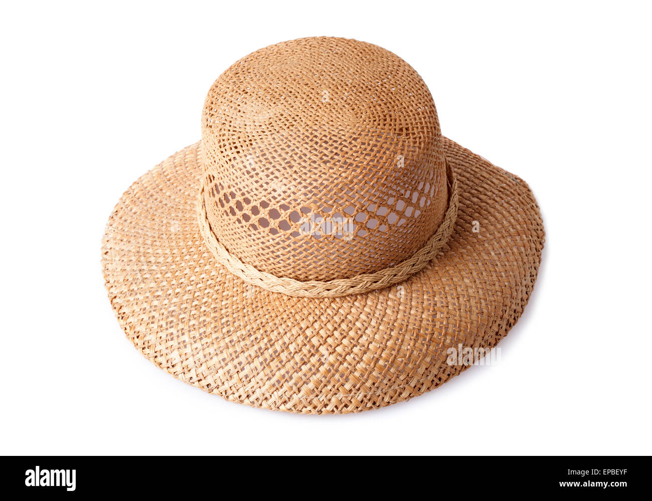 Chapeau de paille d'été féminins isolated on white Banque D'Images