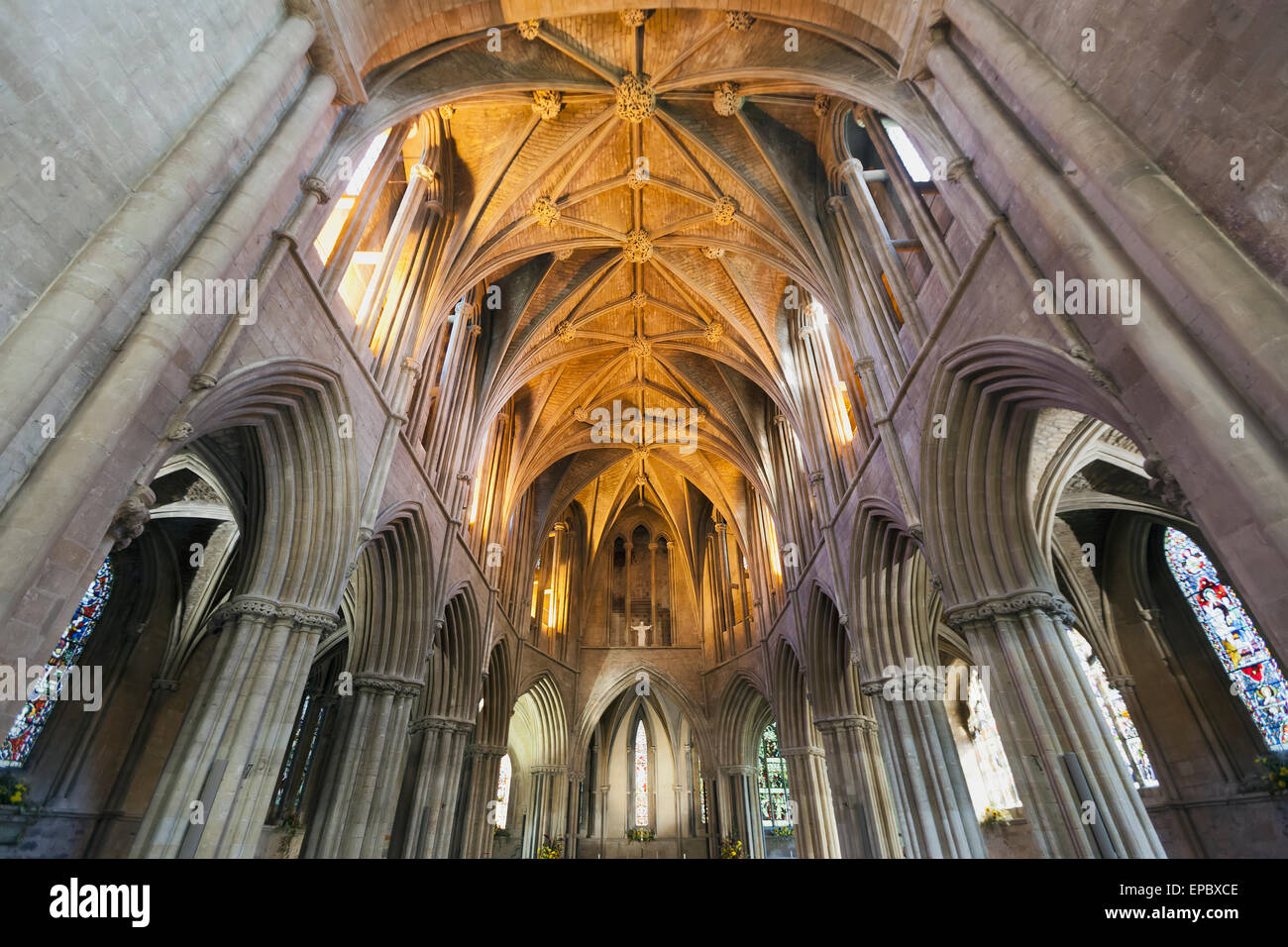 Pershore Pershore ; l'intérieur de l'abbaye, Worcestershire, Angleterre. Banque D'Images