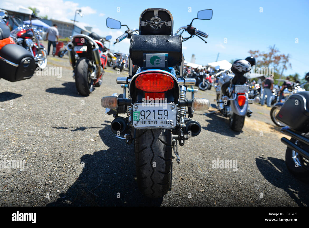 Numéro de la plaque d'une moto lors d'un événement cycliste à Ponce, Porto Rico. L'île des Caraïbes. USA territoire. Banque D'Images