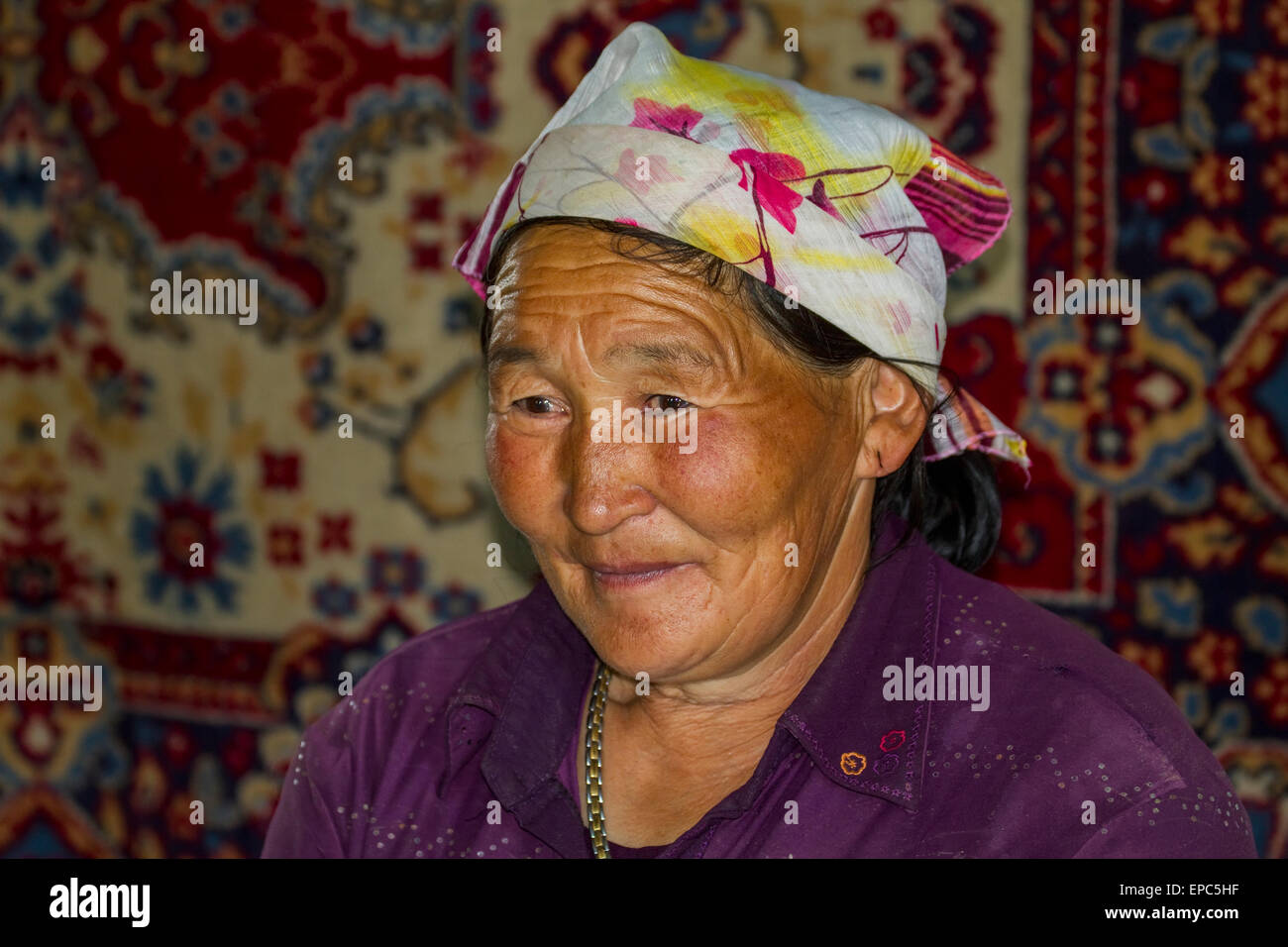 Femme mongole dans sa maison en bois, Khogno Khan Uul, réserve naturelle de la province Arkhangai, Mongolie Banque D'Images