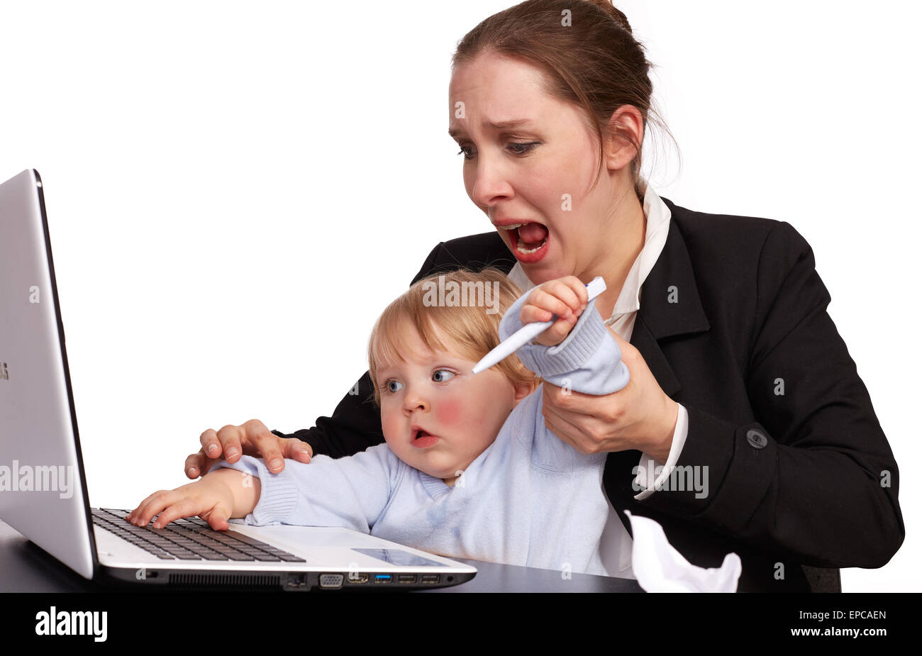 La mère et l'enfant au travail Banque D'Images