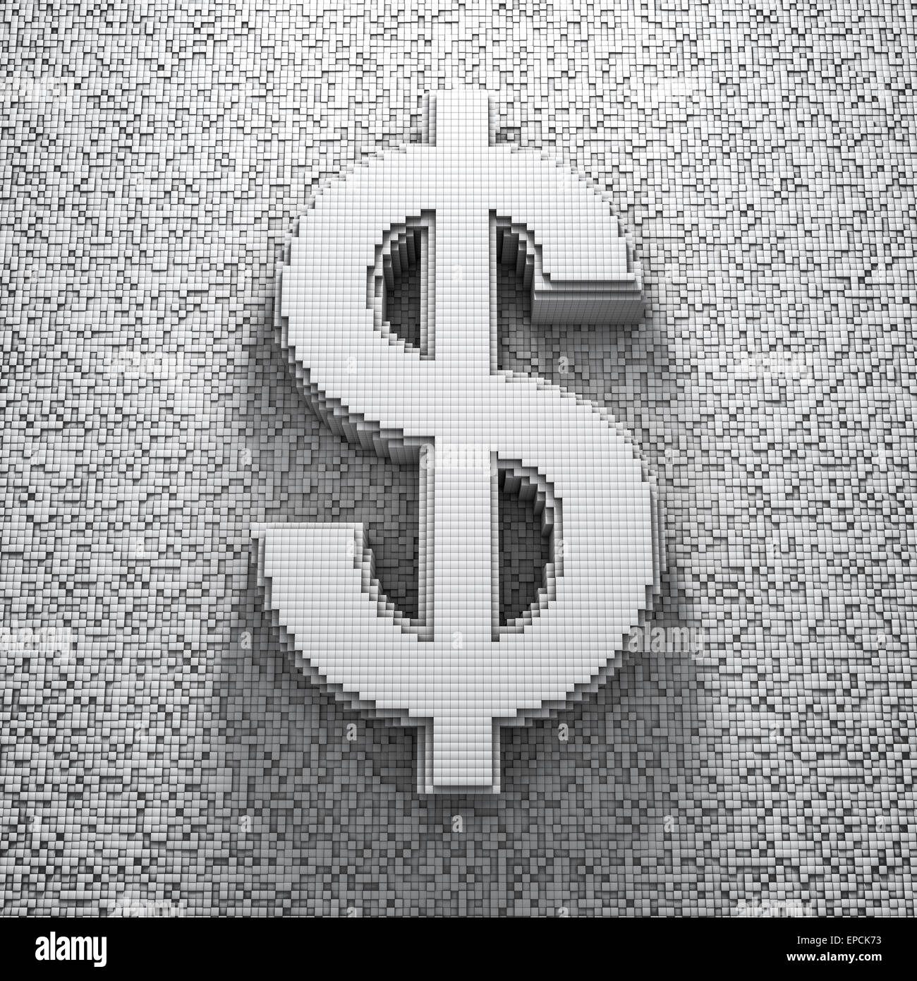 3D render of symbole dollar pixélisé Banque D'Images