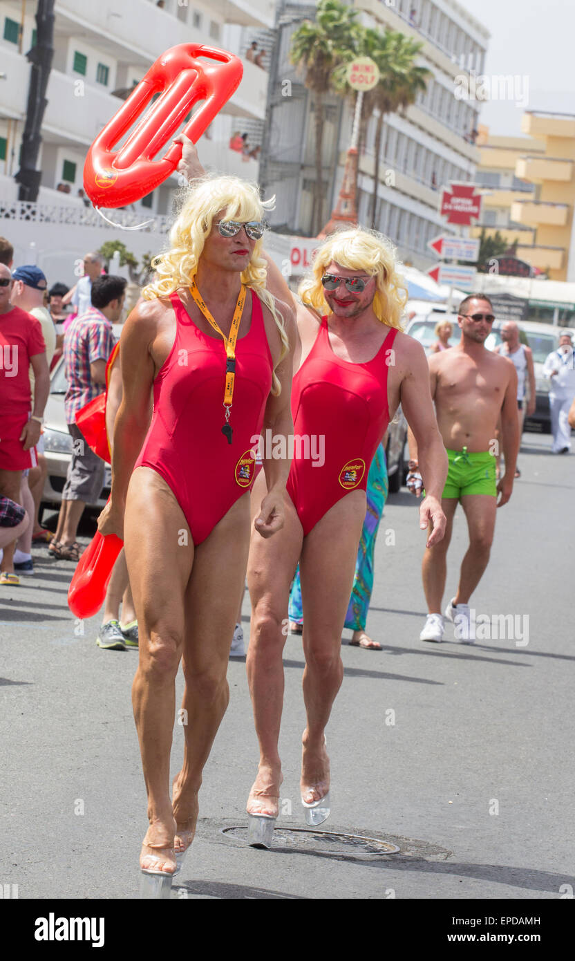 Baywatch Voir Maspalomas Gay Pride Parade. Maspalomas, Gran Canaria, Îles Canaries, Espagne. Banque D'Images