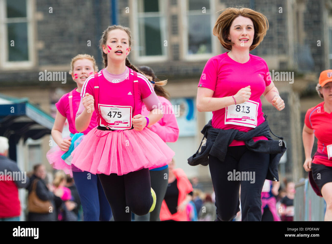 Aberystwyth, Pays de Galles, Royaume-Uni. 17 mai, 2015. 1900 Les femmes et filles de tous âges participant à la recherche sur le cancer annuel de collecte de fonds de bienfaisance pour la vie de course fun run de plus de 5k et 10k autour de cours d'Aberystwyth. Photo © Crédit : Keith morris / Alamy Live News Banque D'Images