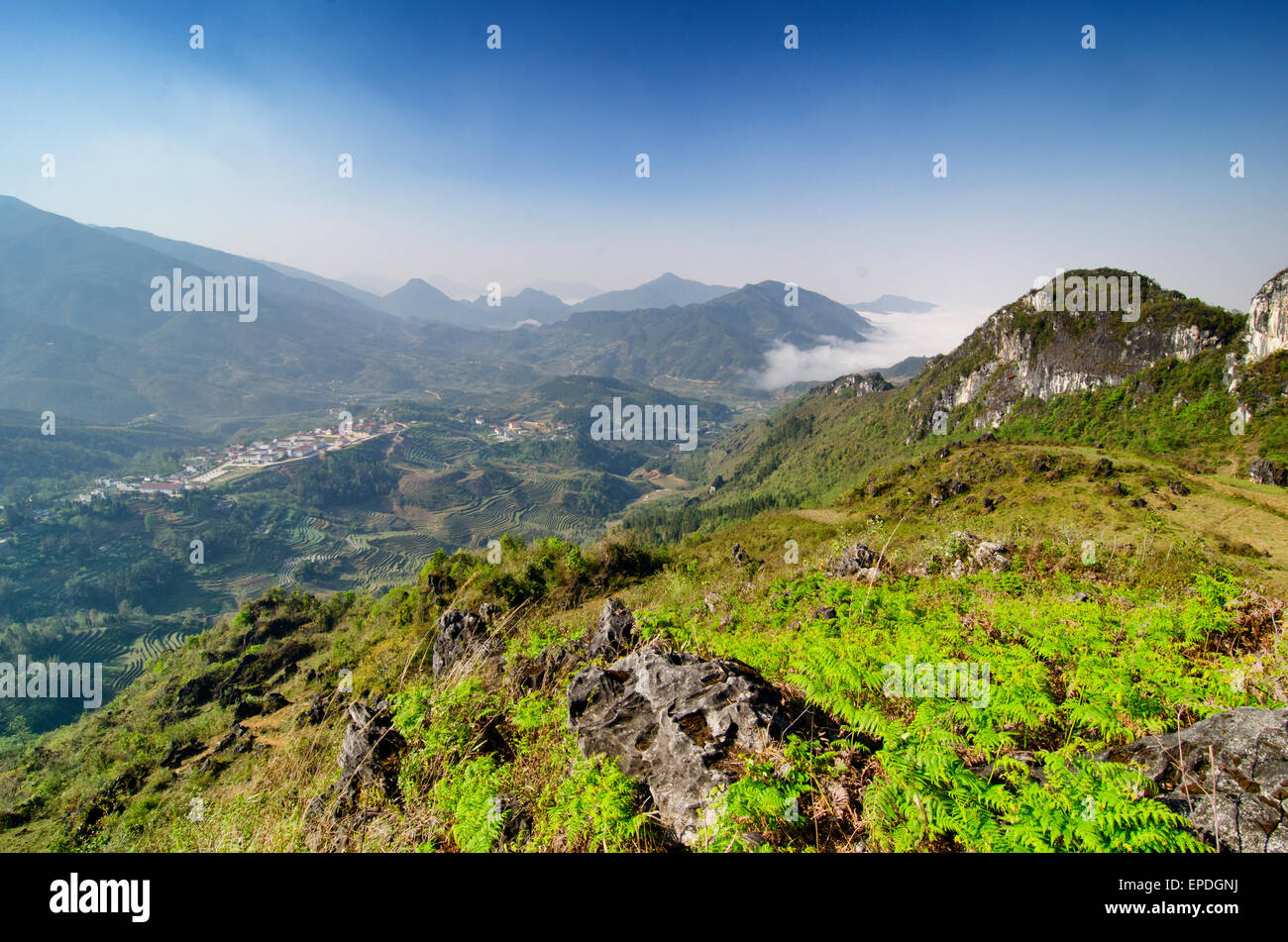 Une belle vue sur la montagne dans la région de Sapa, Vietnam Banque D'Images