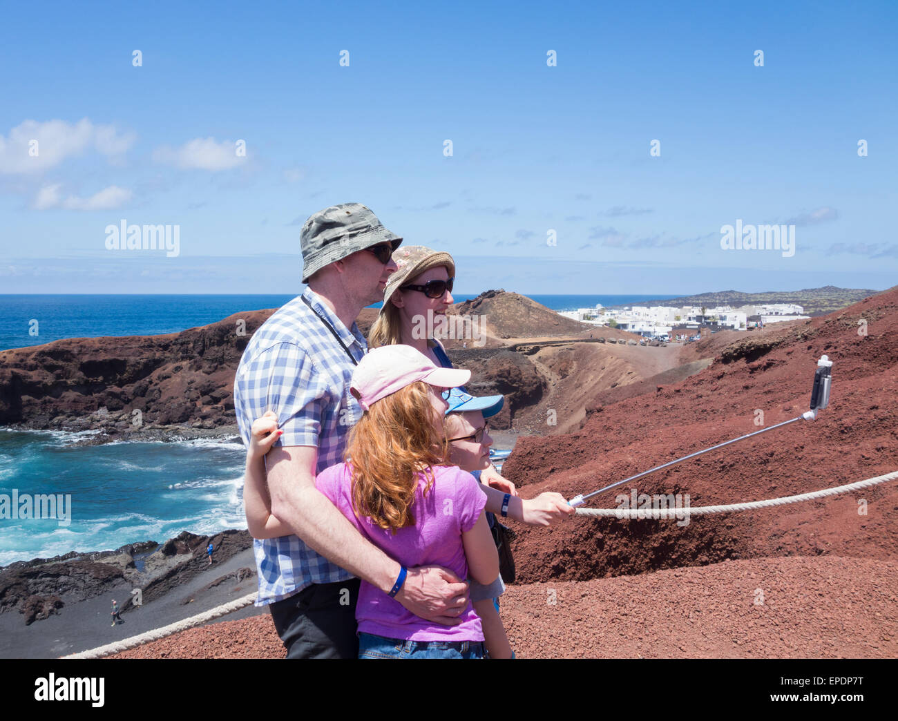 Maison de vacances en famille sur selfies Lanzarote, îles Canaries, Espagne Banque D'Images