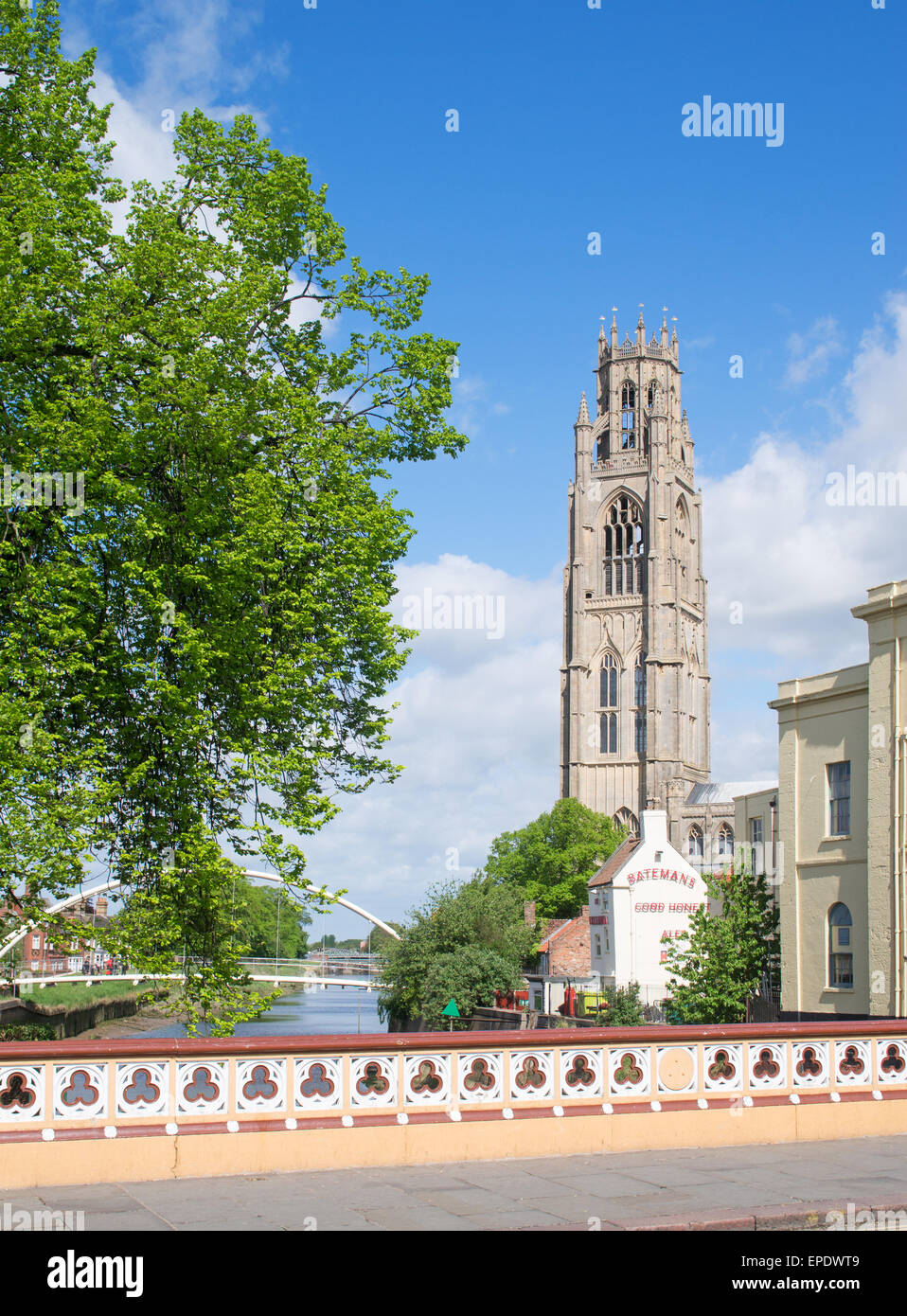 Eglise St Botolph tower vu de la rivière Witham, Boston, Lincolnshire, Angleterre, RU Banque D'Images