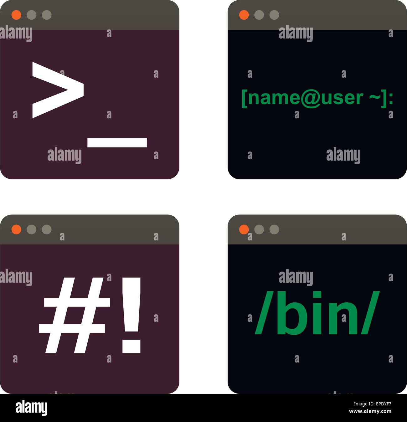 Icon Set de démarrage du terminal, l'accès direct au système par ligne de commande - illustration Illustration de Vecteur