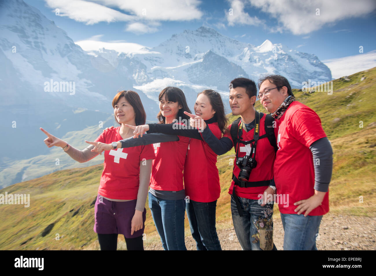Les touristes asiatiques à Grindelwald Banque D'Images