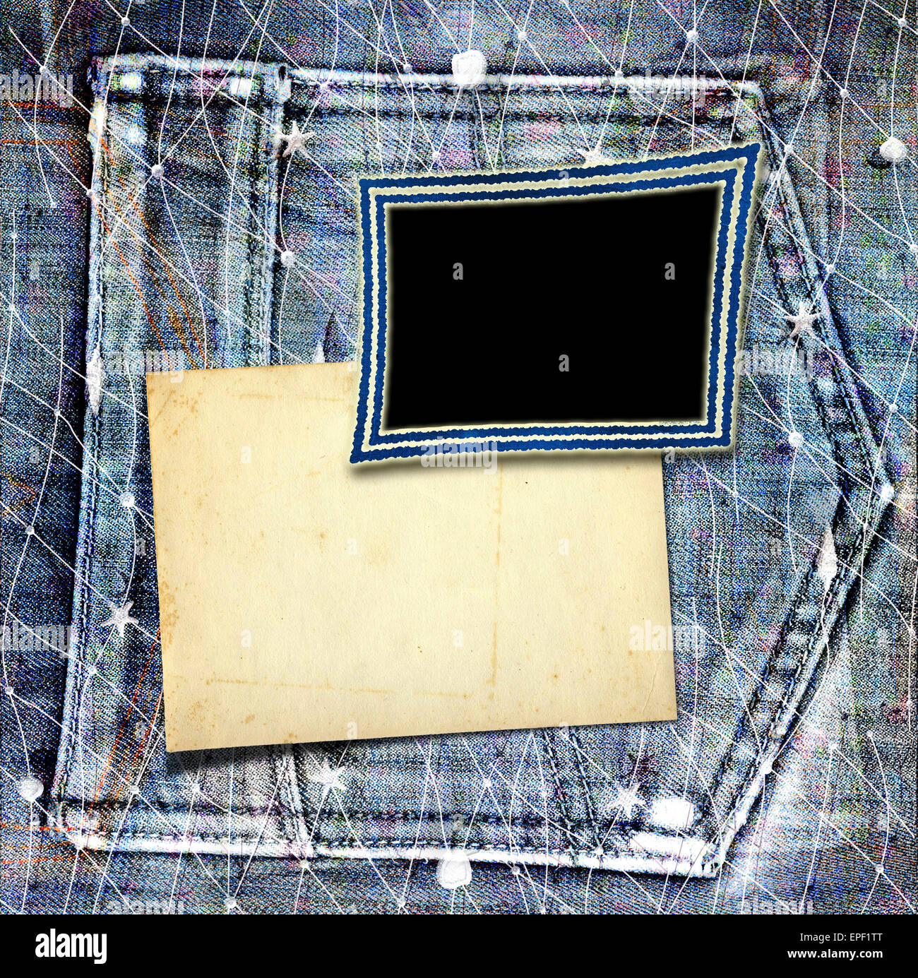 Old vintage cadre sur fond shabby jeans Banque D'Images