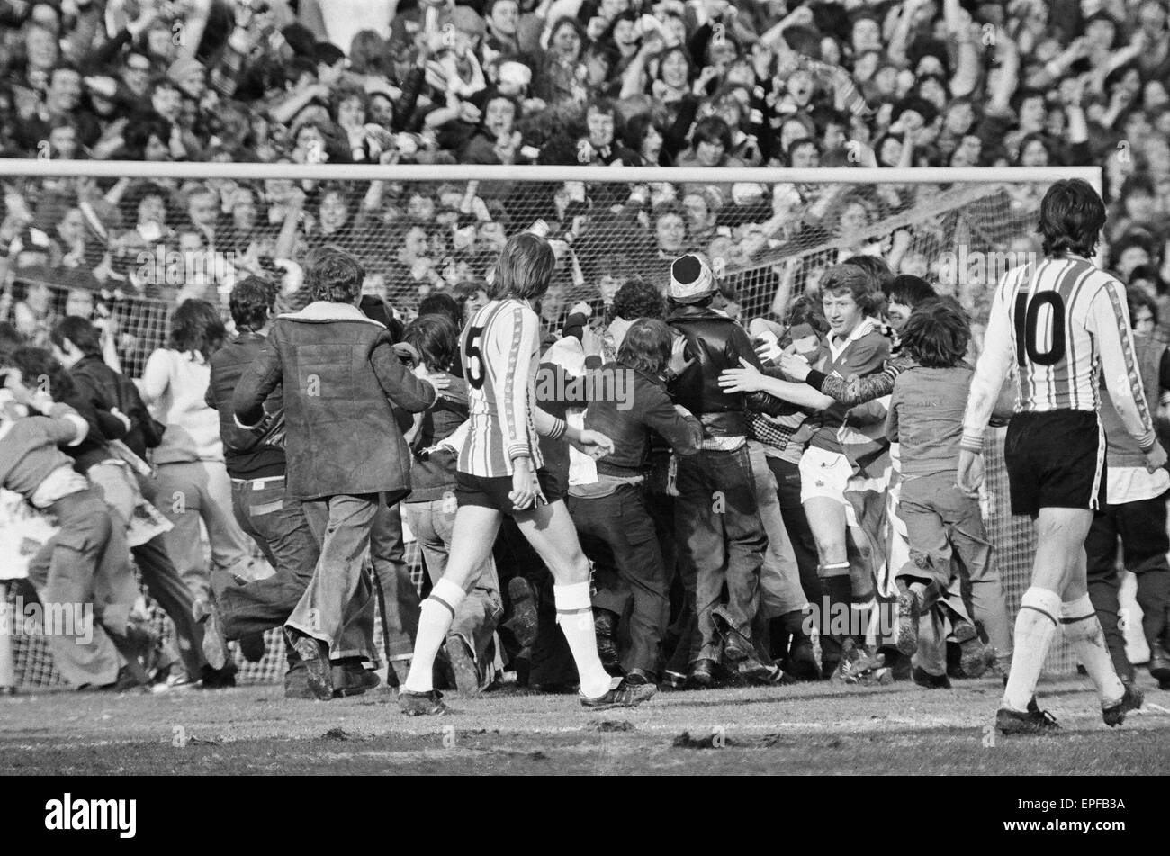 Southampton 2-2 Manchester United. 5e tour de la FA Cup match à la Dell. Samedi 26 février 1977. Banque D'Images